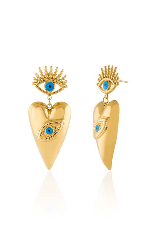 Evil Eye Heart Charm Earrings