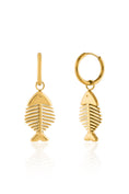 Load image into Gallery viewer, Golden Fishbone Charm Hoops
