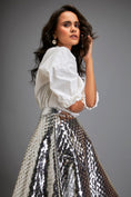 Load image into Gallery viewer, Silver Coloured Metallic 3-D Textured A-line Skirt
