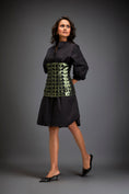 Load image into Gallery viewer, Shirtdress With Metallic Corset And Geometric Cutout Detailing
