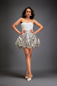 Load image into Gallery viewer, Strapless Bodice With Voluminous Gun Metal Metallic Bubble Skirt
