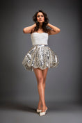 Load image into Gallery viewer, Strapless Bodice With Voluminous Gun Metal Metallic Bubble Skirt
