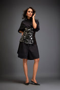 Load image into Gallery viewer, Shirtdress With Metallic Corset And Geometric Cutout Detailing
