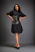 Load image into Gallery viewer, Shirtdress With Metallic Corset And Geometric Cutout Detailing
