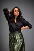 Load image into Gallery viewer, Metallic Skirt With Geometric Cutout Detailing
