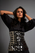 Load image into Gallery viewer, Shirtdress With Metallic Corset And Geometric Cutout Detailing
