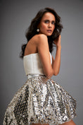 Load image into Gallery viewer, Strapless Bodice With Voluminous Gun Metal Metallic Bubble Skirt
