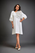 Load image into Gallery viewer, Dress With Voluminous Sleeves And Glossy Metallic Shoulder Embellishments
