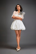 Load image into Gallery viewer, Sheer Top With Silver Floral Embellishments And Bubble Skirt
