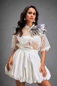 Load image into Gallery viewer, Sheer Top With Silver Floral Embellishments And Bubble Skirt
