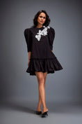 Load image into Gallery viewer, Puff-sleeve Dress With Swarovski Floral Appliqué
