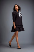 Load image into Gallery viewer, Puff-sleeve Dress With Swarovski Floral Appliqué
