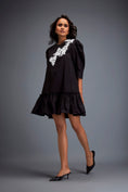 Load image into Gallery viewer, Puff-sleeve Dress With Swarovski Floral Appliqué
