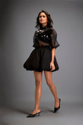 Load image into Gallery viewer, Sheer Top With Gun Metal Floral Embellishments And Bubble Skirt
