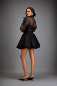 Load image into Gallery viewer, Sheer Top With Gun Metal Floral Embellishments And Bubble Skirt
