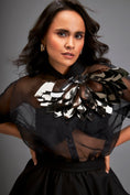 Load image into Gallery viewer, Sheer Top With Gun Metal Floral Embellishments And Bubble Skirt
