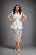 Load image into Gallery viewer, Sleeveless Blazer with Belted Waist & Metallic Skirt
