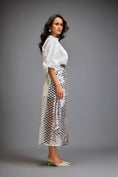 Load image into Gallery viewer, Metallic Silver Skirt With Geometric Cutout Detailing
