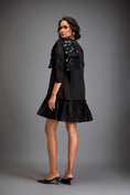 Load image into Gallery viewer, Mini Dress With Ruffled Hem And Metallic Appliqué Shoulder Detailing
