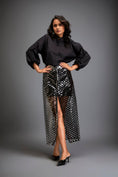 Load image into Gallery viewer, Metallic Gun Metal Skirt With Geometric Cutout Detailing
