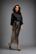 Load image into Gallery viewer, Metallic Gun Metal Skirt With Geometric Cutout Detailing
