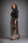 Load image into Gallery viewer, Metallic Gun Metal Skirt With Geometric Cutout Detailing
