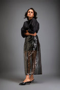 Load image into Gallery viewer, Metallic Gun Metal Skirt With Geometric Cutout Detailing
