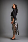 Load image into Gallery viewer, Metallic Gun Metal Skirt With Geometric Cutout Detailing
