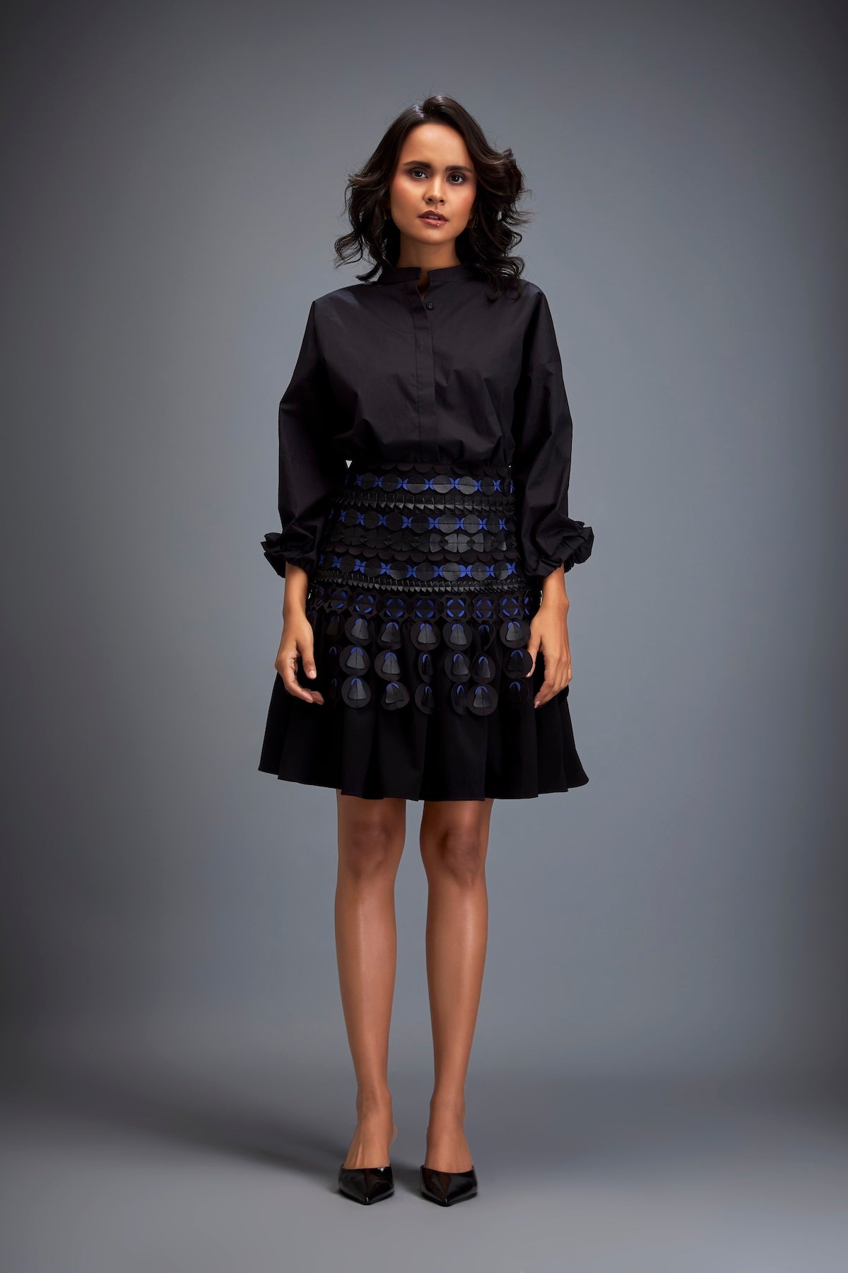 Structured Skirt with Layered Circular Appliqué