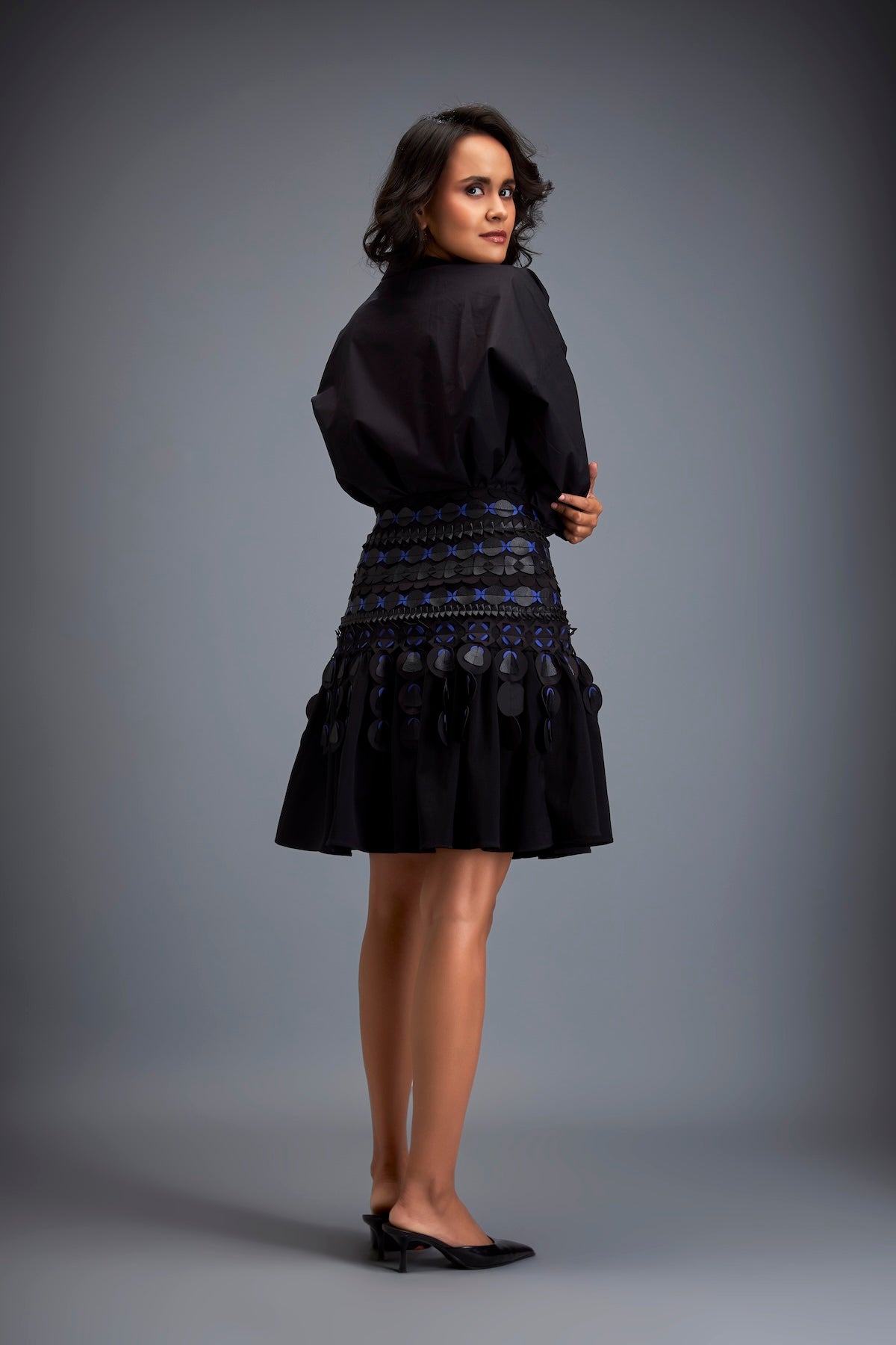 Structured Skirt with Layered Circular Appliqué