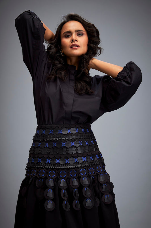 Structured Skirt with Layered Circular Appliqué