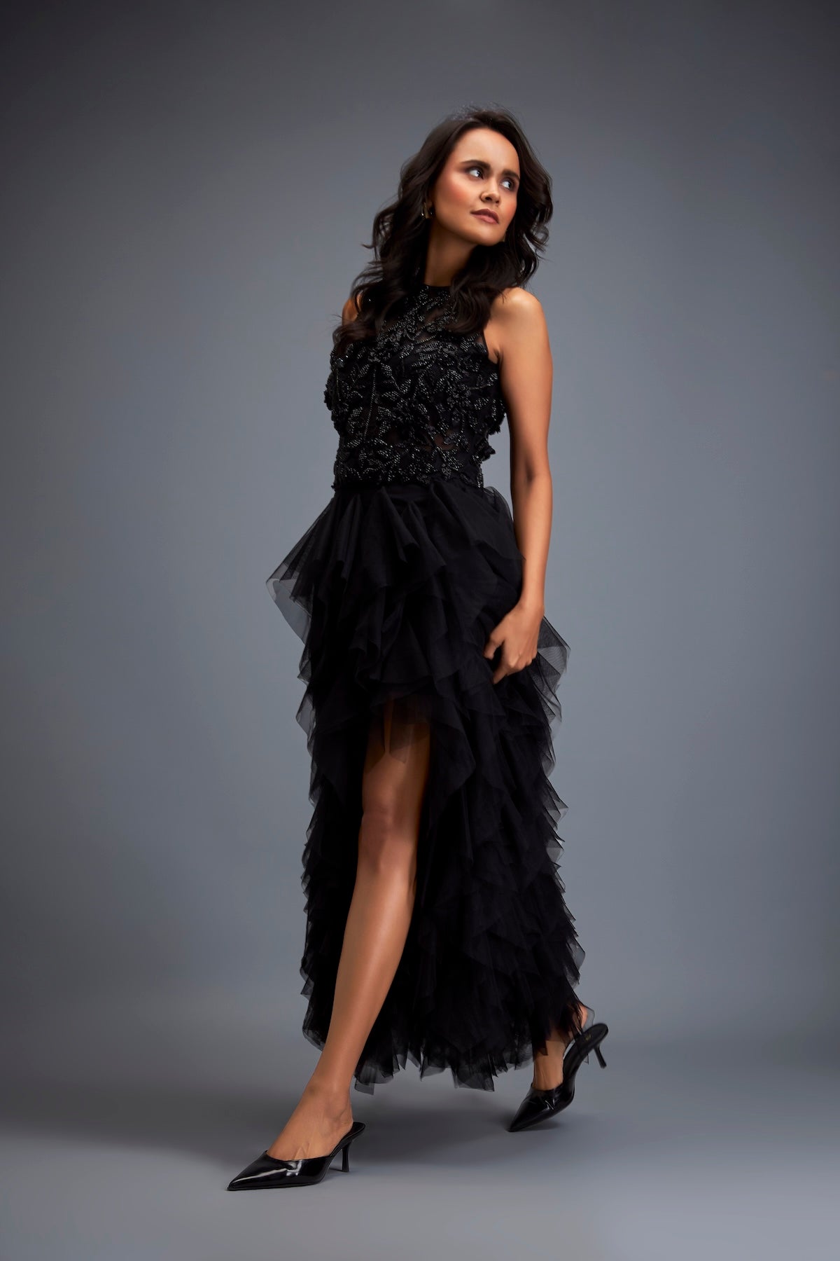 Black Swarovski High-neck Bodice L / Black / Net
