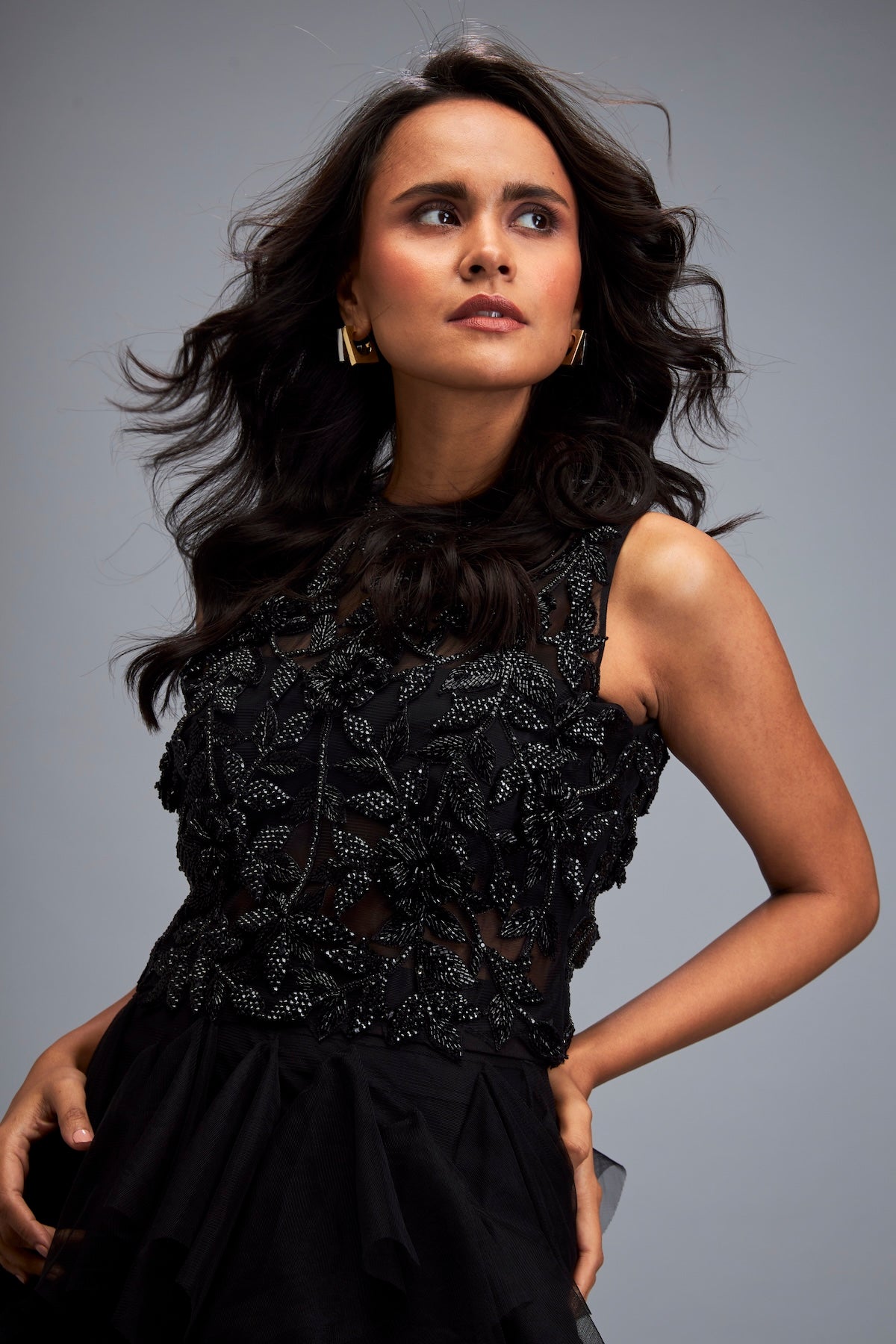Black Swarovski High-neck Bodice L / Black / Net