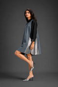 Load image into Gallery viewer, Colourblock Tunic Dress In Cool Grey And Black With Metallic Silver Side Panels
