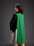 Load image into Gallery viewer, Colourblock Tunic Dress In Parrot Green And Black With Metallic Silver Side Panels
