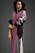 Load image into Gallery viewer, Statement Colourblock Midi Dress In Pink With Contrast Metallic Silver Side Panels And Balloon Sleeves
