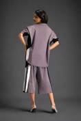 Load image into Gallery viewer, Relaxed Ash Pink Co-ord With Loose-fit Dramatic-sleeve Shirt And Wide-leg Pants With Metallic Side Panels.
