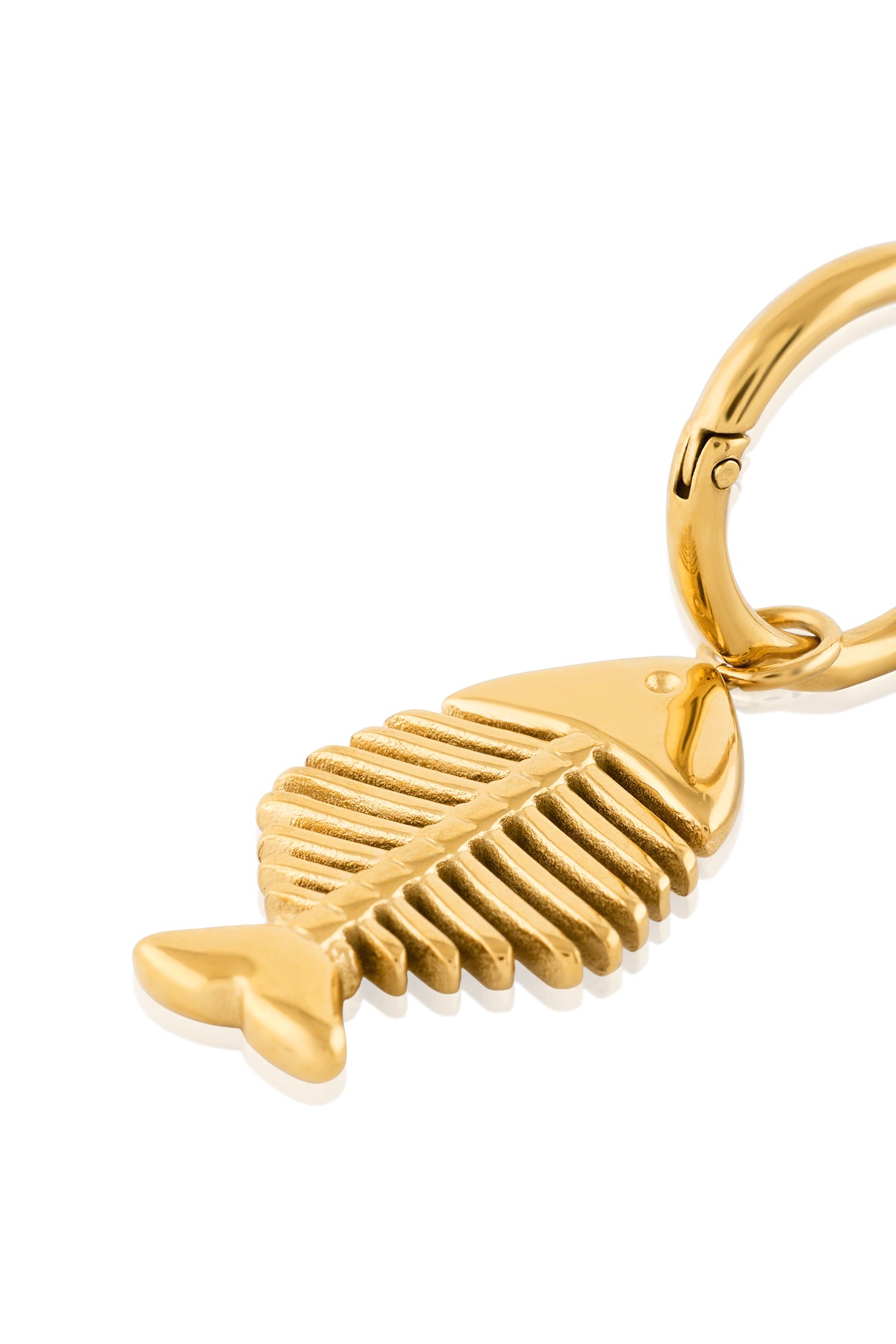 Golden Fishbone Charm Hoops