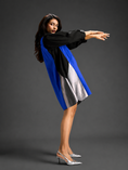 Load image into Gallery viewer, Colourblock Tunic Dress In Blue And Black With Metallic Silver Side Panels
