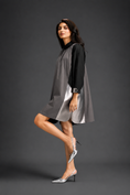 Load image into Gallery viewer, Colourblock Tunic Dress In Warm Grey And Black With Metallic Silver Side Panels
