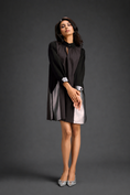 Load image into Gallery viewer, Colourblock Tunic Dress In Dark Brown And Black With Metallic Silver Side Panels
