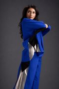 Load image into Gallery viewer, Relaxed Blue Co-ord With Loose-fit Dramatic-sleeve Shirt And Wide-leg Pants With Metallic Side Panels.
