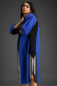 Load image into Gallery viewer, Blue Shirt Dress With Black Panels And Metallic Side Detailing
