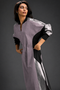 Load image into Gallery viewer, Statement Colourblock Midi Dress In Ash Pink With Contrast Metallic Silver Side Panels And Balloon Sleeves
