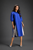 Load image into Gallery viewer, Blue Shirt Dress With Black Panels And Metallic Side Detailing
