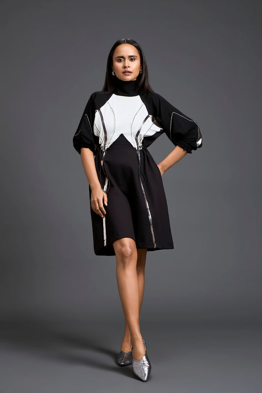 Sculpted Monochrome Drawstring Dress