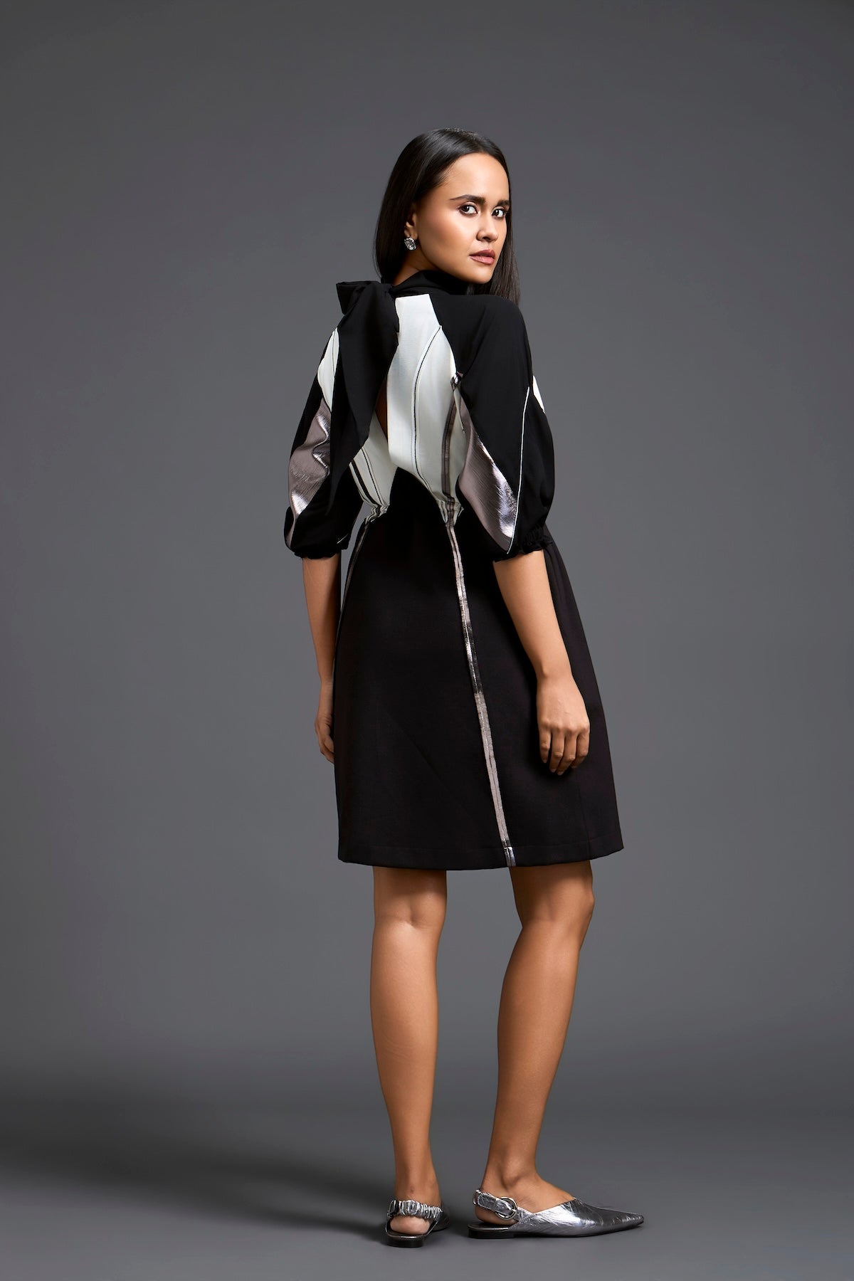Sculpted Monochrome Drawstring Dress