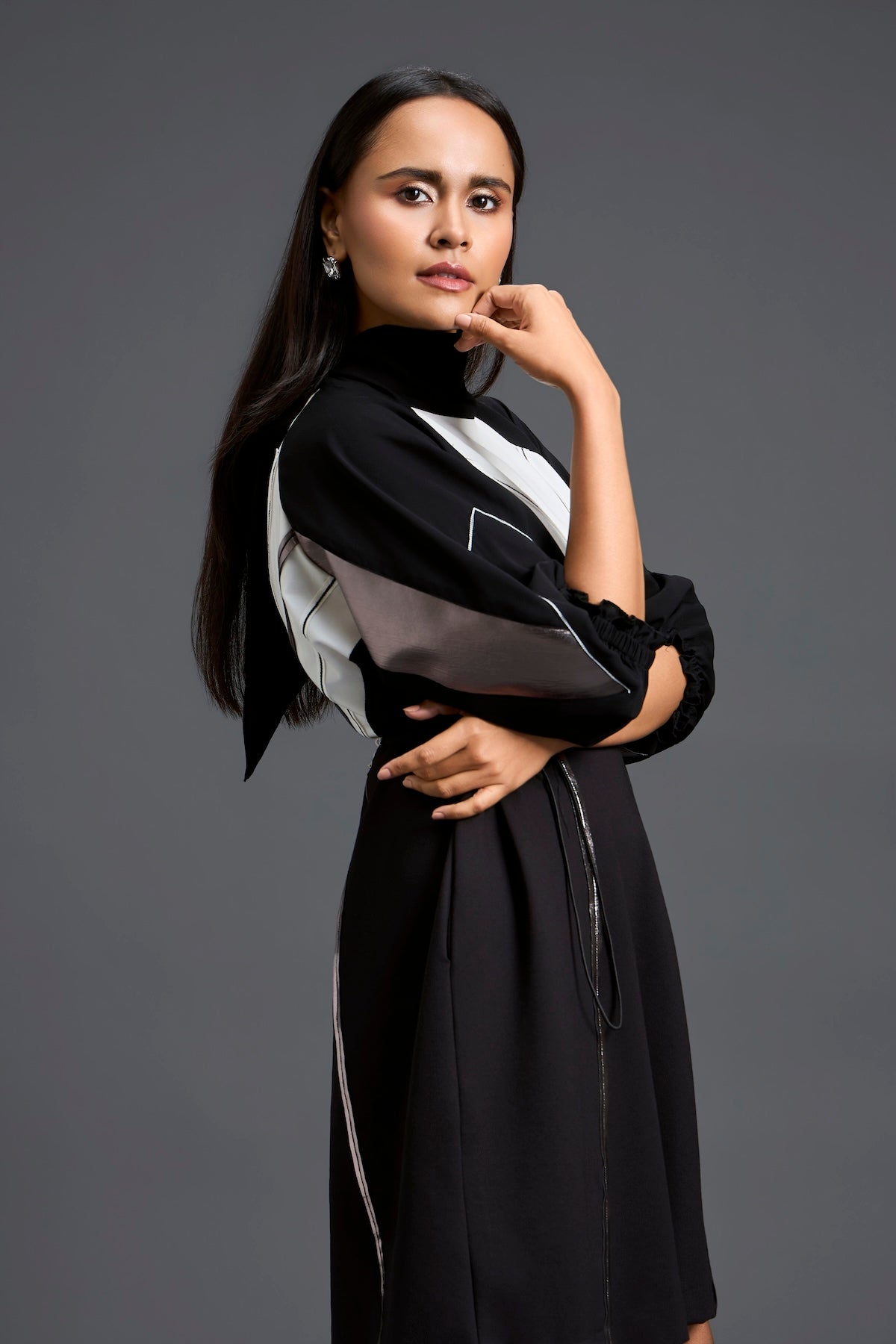 Sculpted Monochrome Drawstring Dress