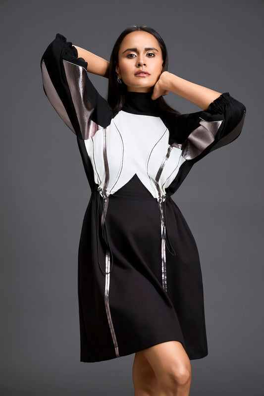 Sculpted Monochrome Drawstring Dress