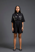 Load image into Gallery viewer, Black Gunmetal Panel Drawstring Playsuit
